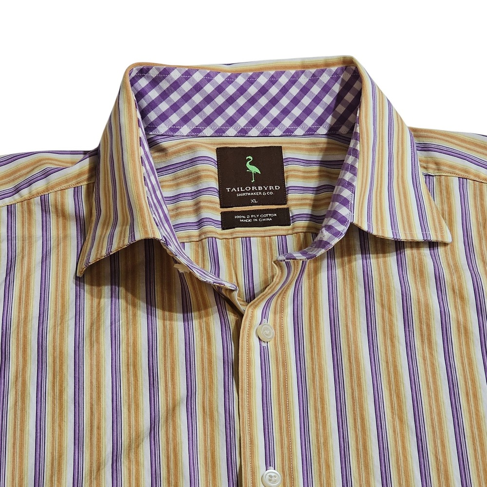 Tailorbyrd Striped Shirt XL Purple Gold Long Sleeve Button Up